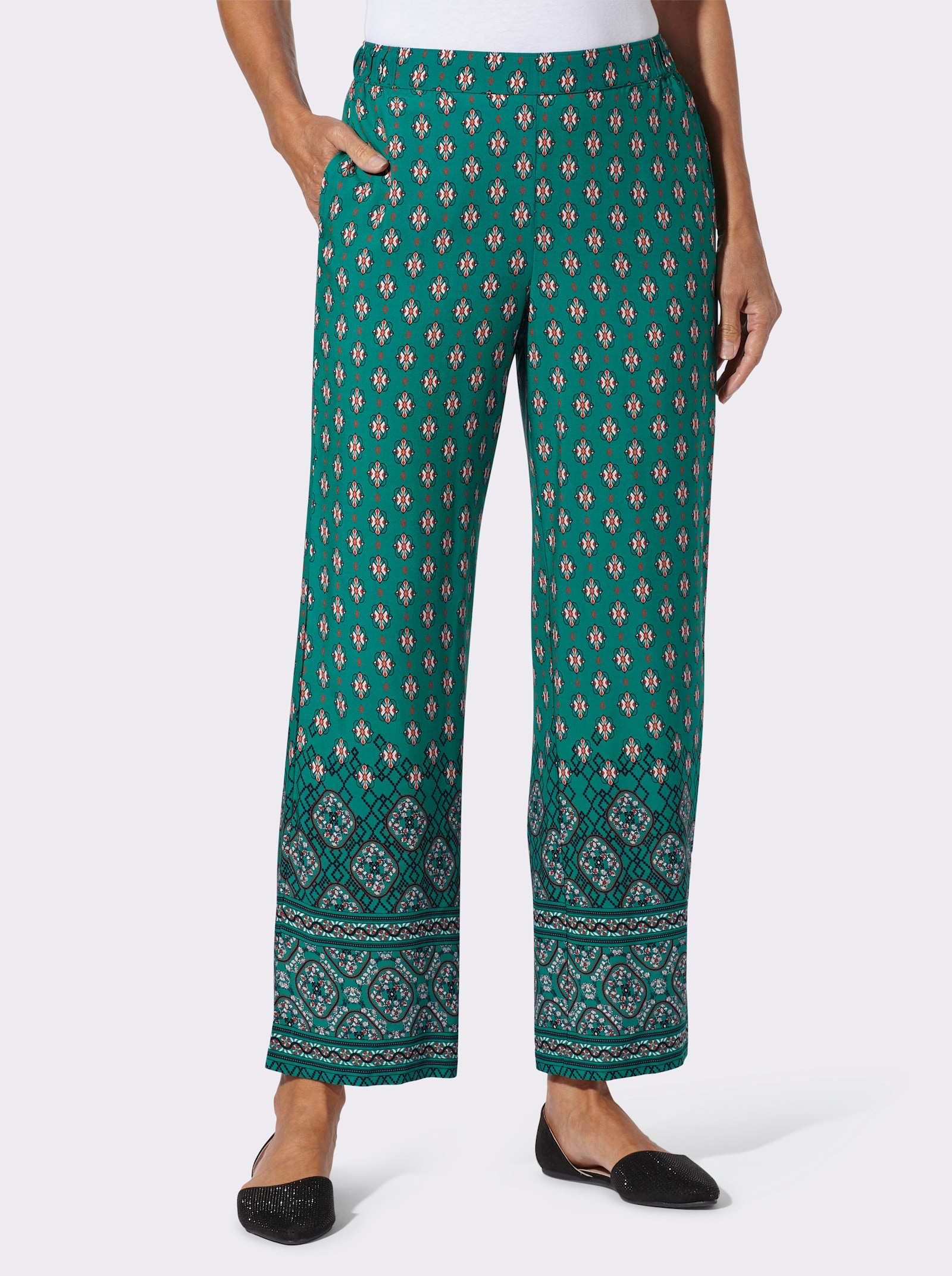 Comfortbroek met etnodessin - groen geprint