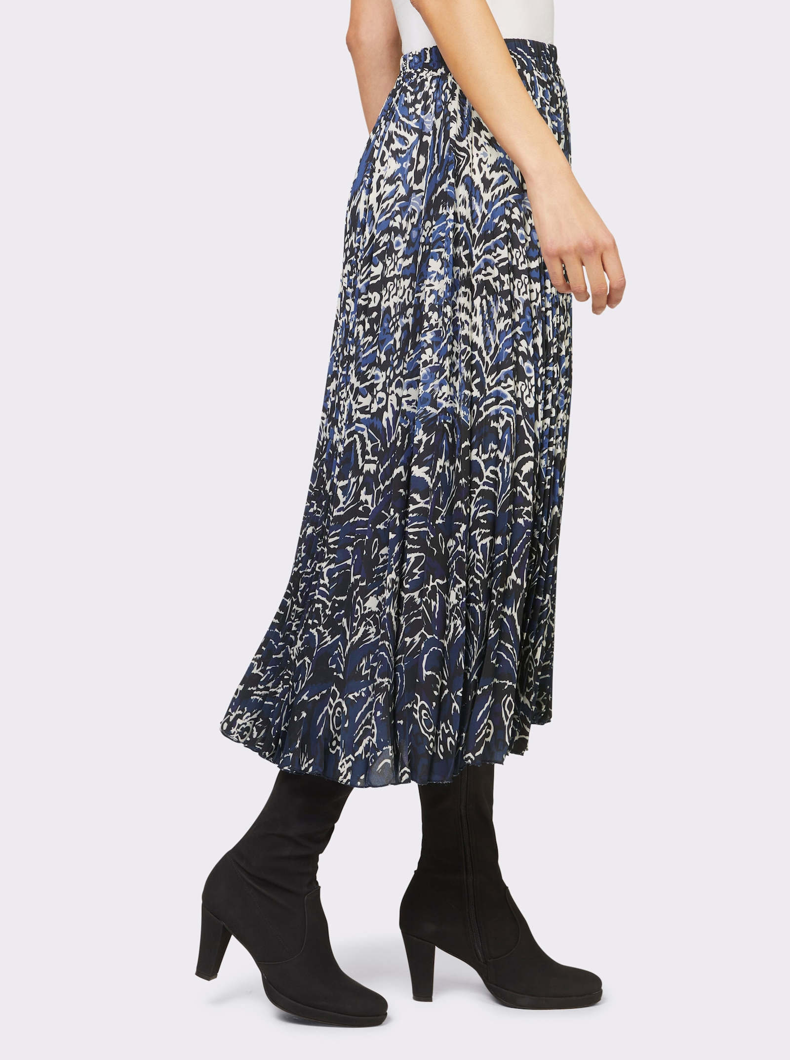 heine Plisseerock mit Rundum-Dehnbund - marine-ecru-bedruckt