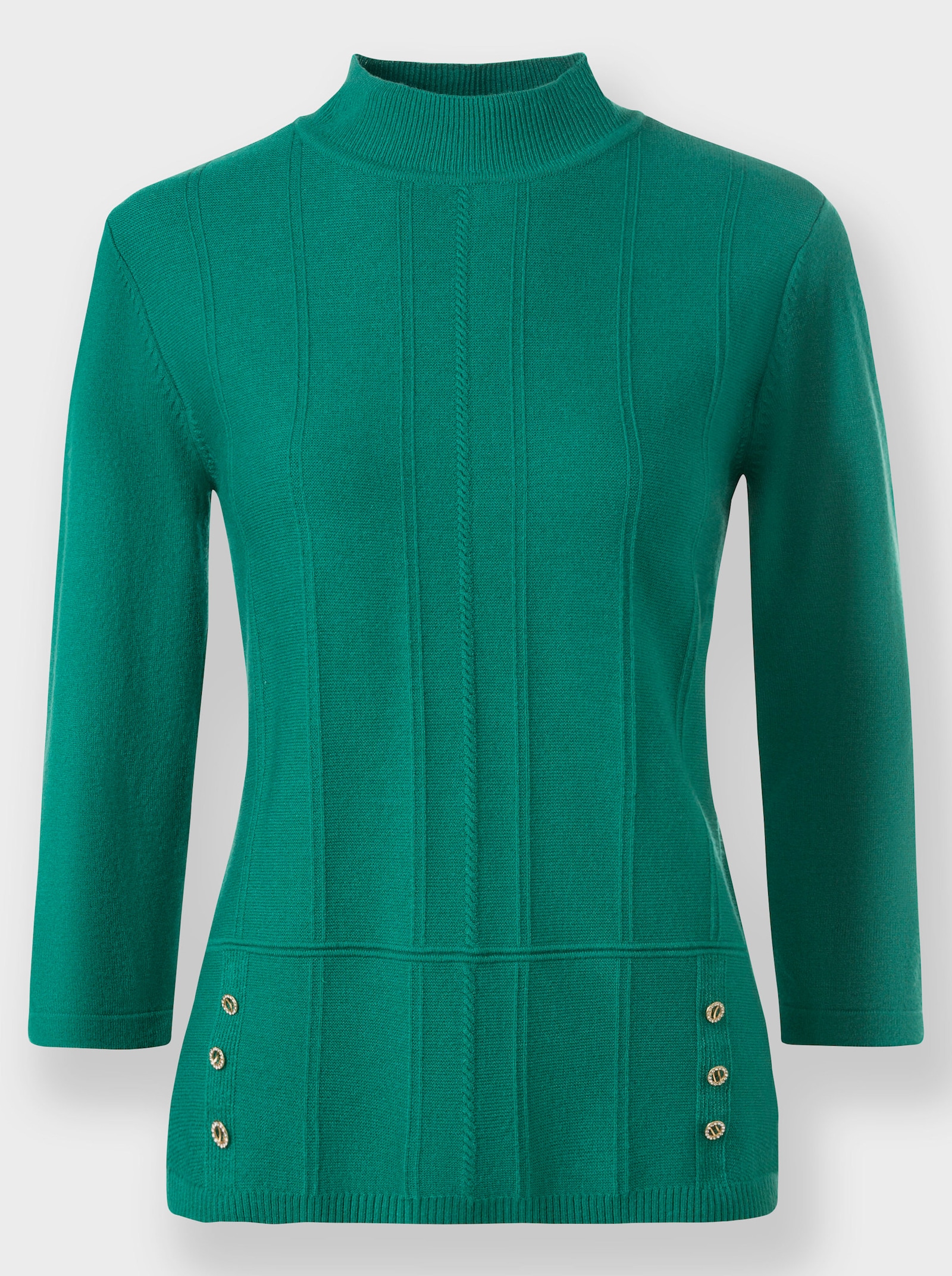 Stehkragenpullover mit 3/4-langen Ärmeln - smaragd