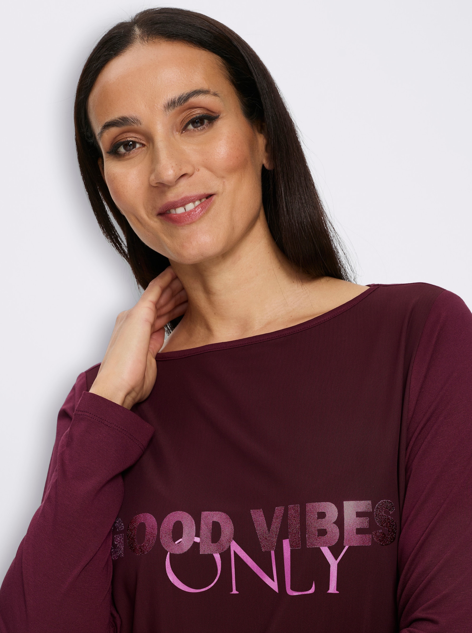 heine Langarmshirt mit Foliendruck - burgund-hellrosé