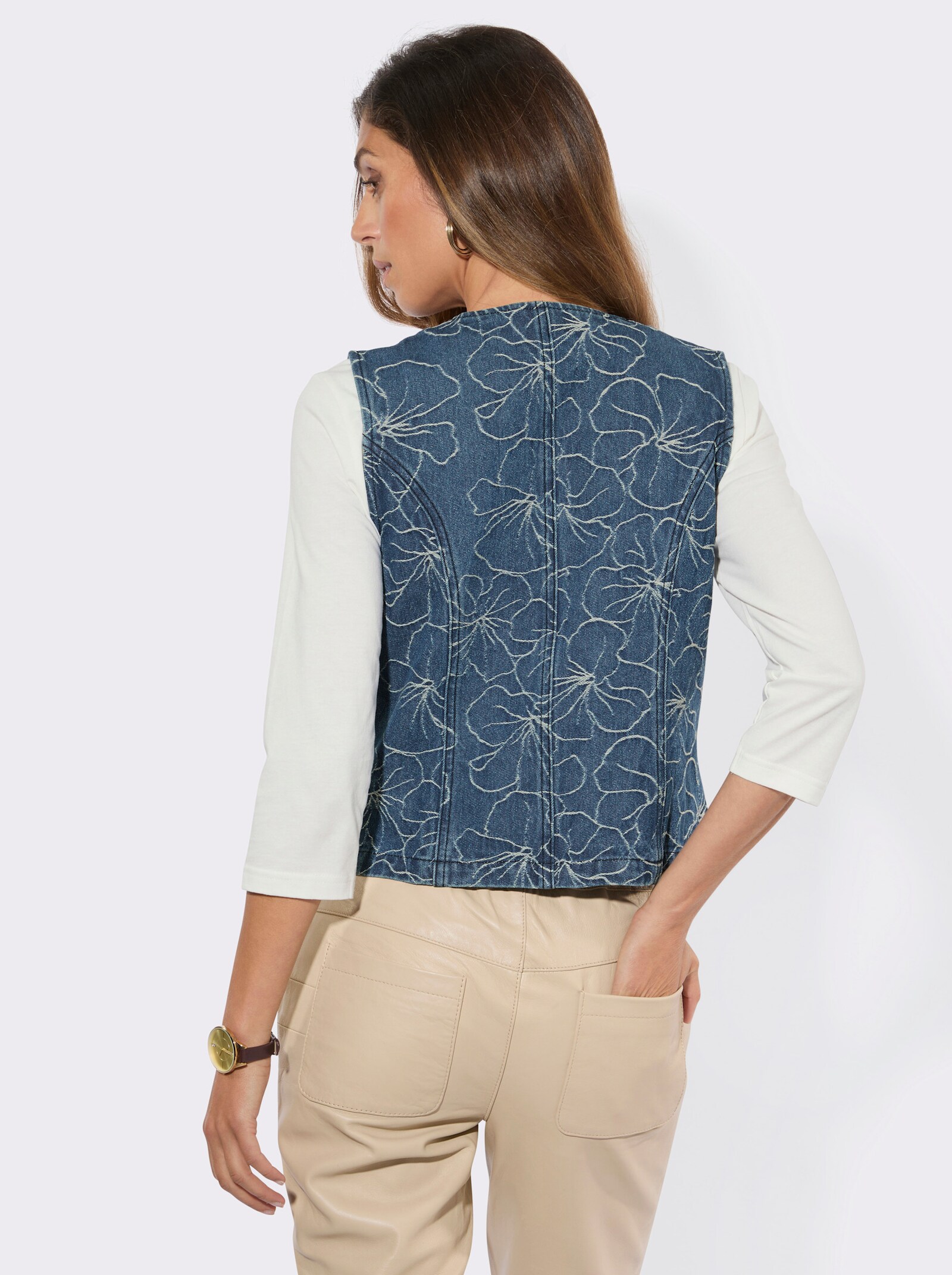 Jeansweste im Jacquard-Muster - blue-stone-washed-gemustert