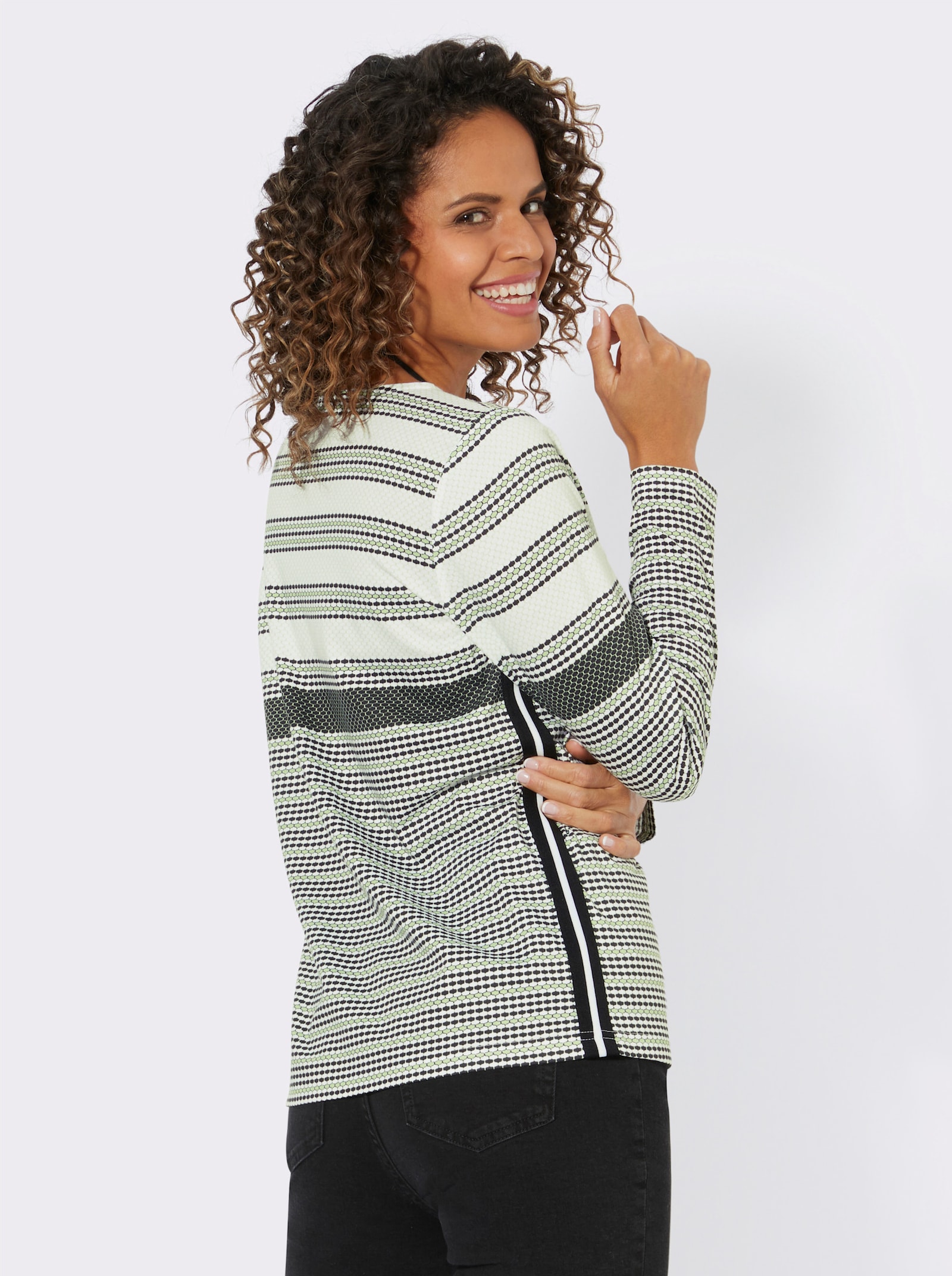 Streifenshirt mit Rundhals-Ausschnitt - reseda-weiß-geringelt