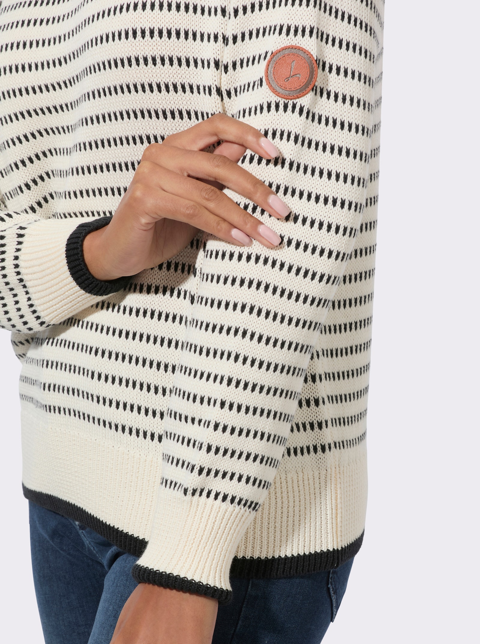Rollkragenpullover mit Ringeln - champagner-schwarz-gemustert