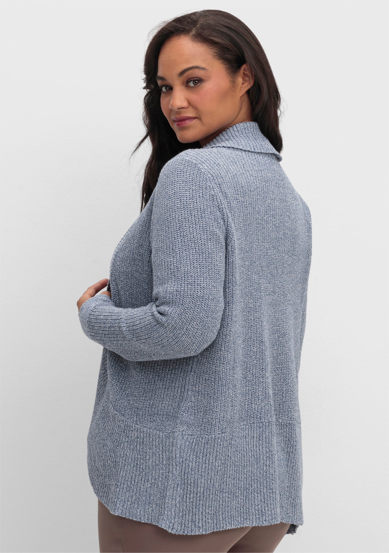 Strickjacke mit Schalkragen - rauchblau-meliert