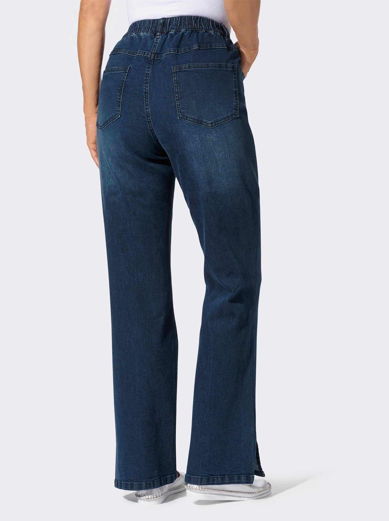 Jeans mit weitem Bein und Schlitz - blue-stone-washed