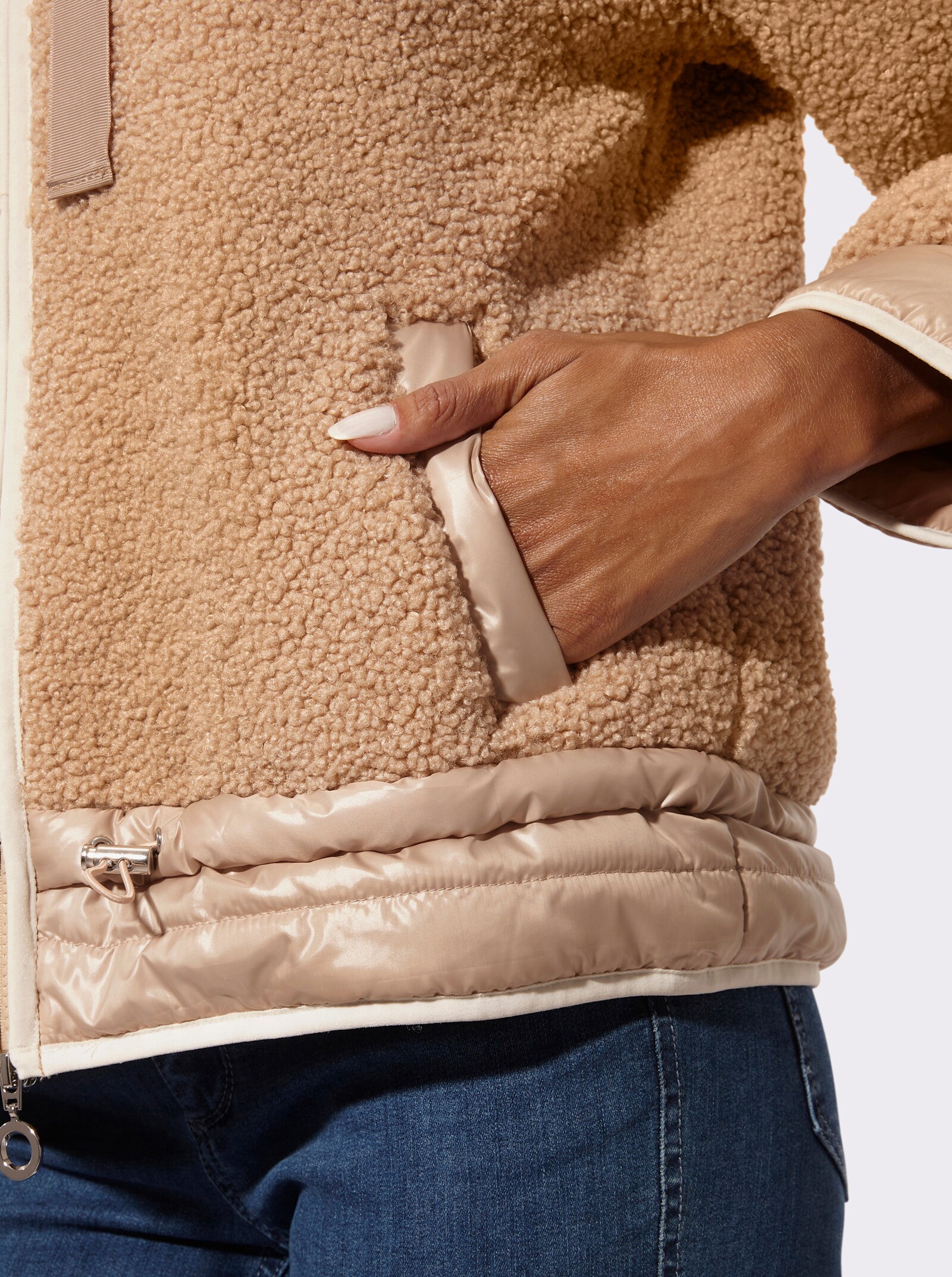 Fleecejacke mit abnehmbarer Kapuze - beige