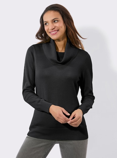 Rollkragenpullover aus weichem Feinstrick - schwarz