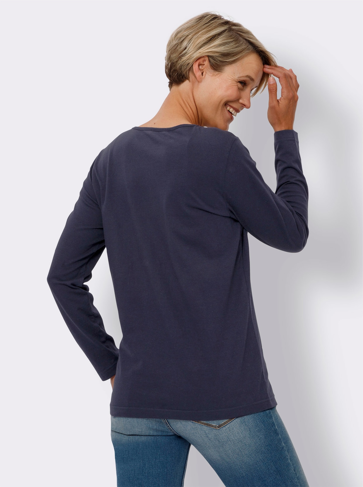 Shirt met lange mouwen - marine/ecru geprint