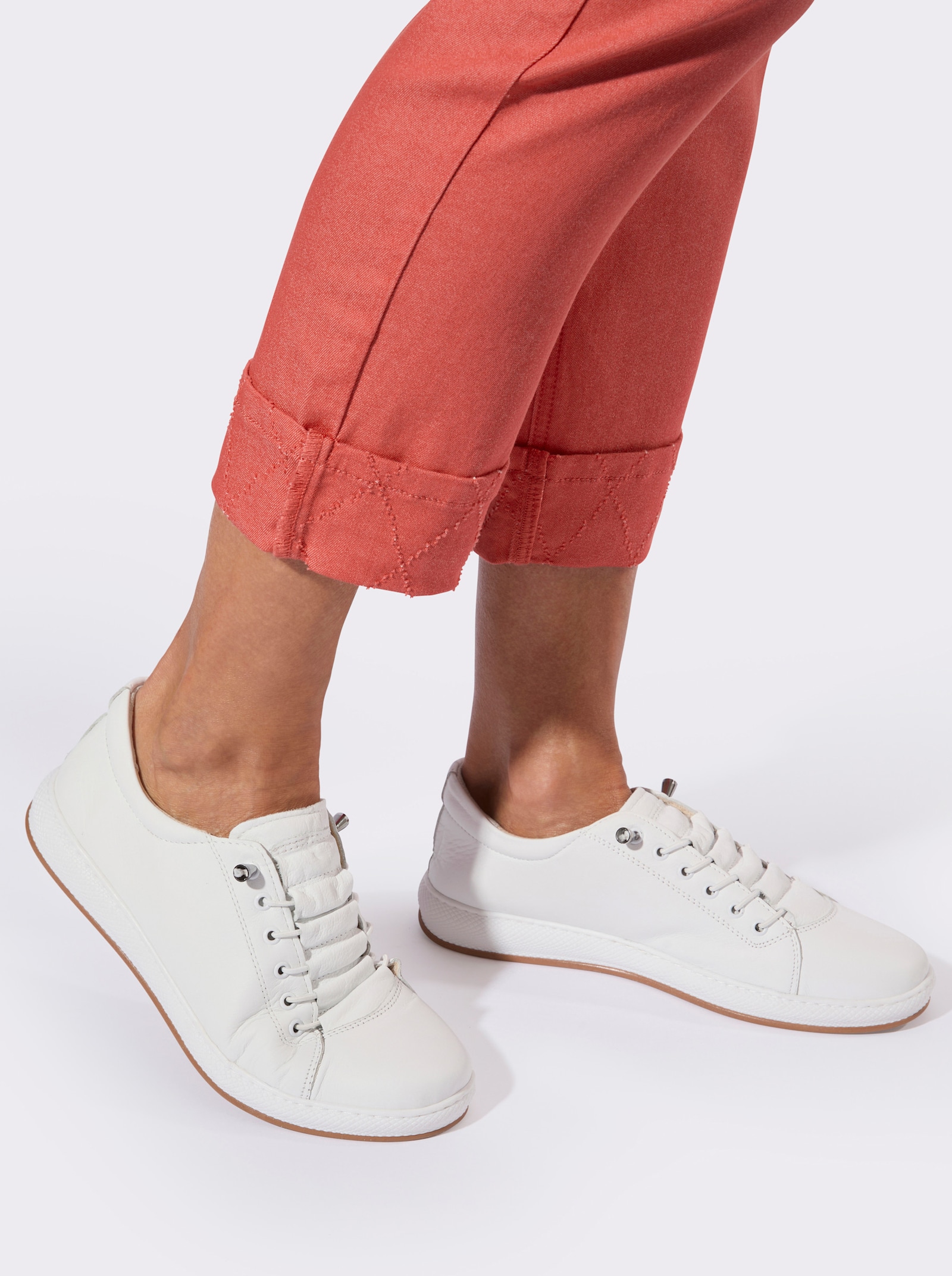 7/8-Jeans mit fixiertem Beinaufschlag - koralle