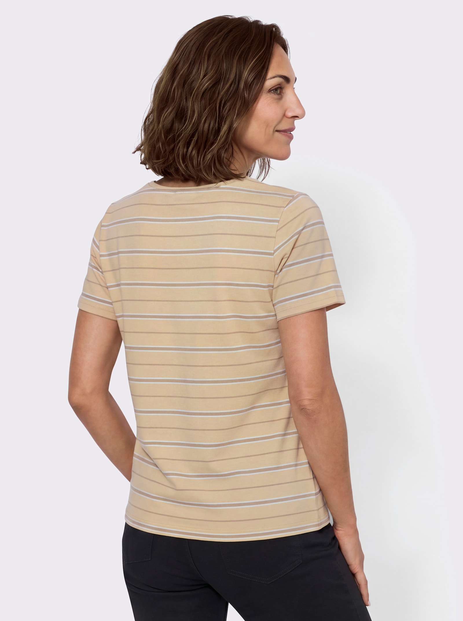 Ringelshirt mit Rundhals-Ausschnitt - vanille-beige-geringelt