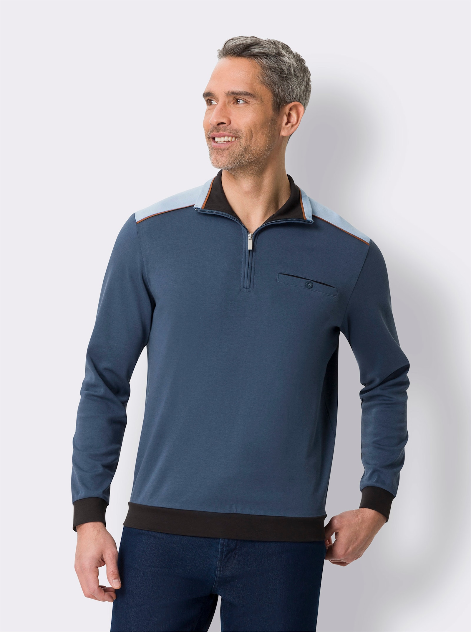 Sweatshirt met contrastdetails - donkerblauw