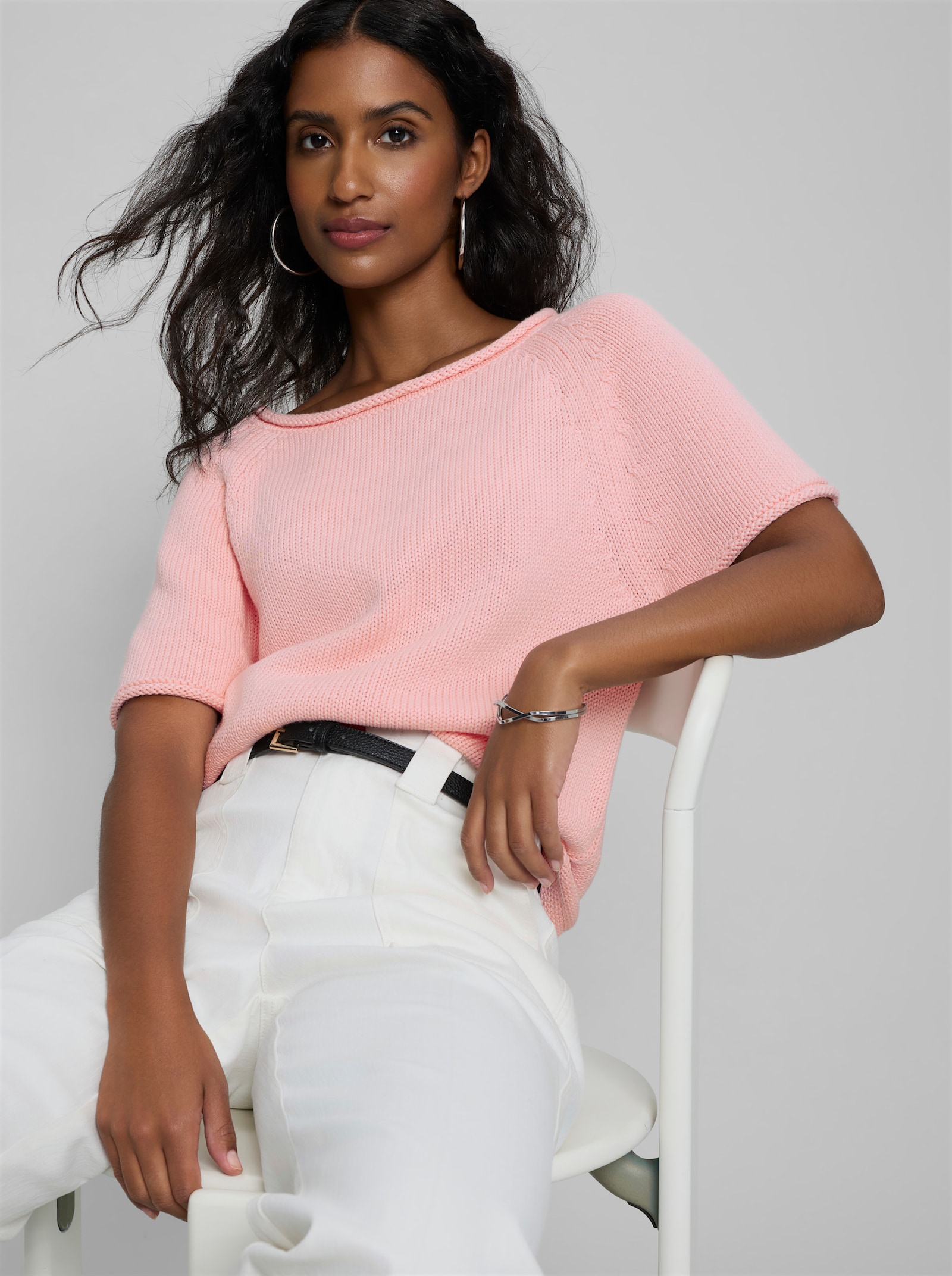 heine Pullover mit Rollkanten - hellrosé