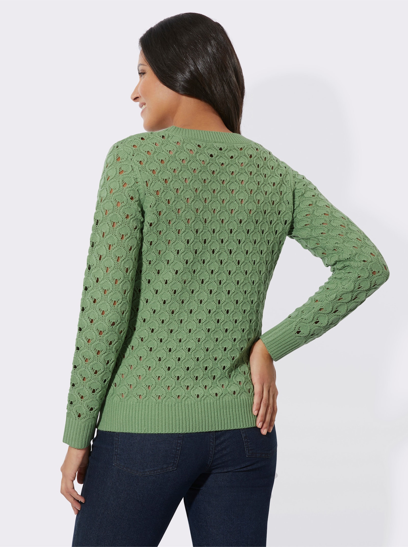 Ajourpullover mit Allover-Strickmuster - eucalyptus