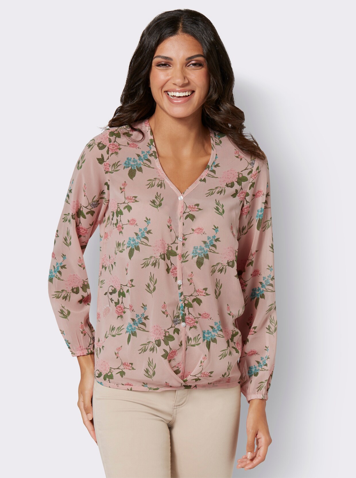 Comfortabele blouse - poeder gedessineerd