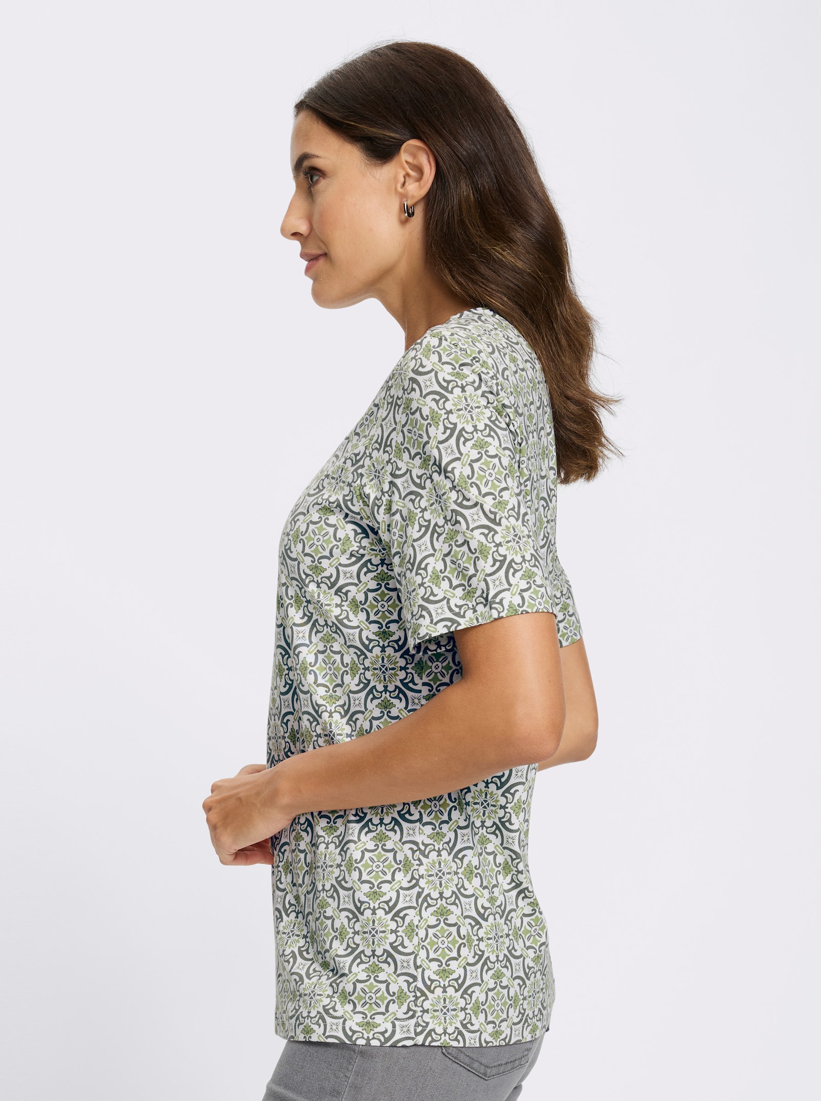 Print-Shirt in Baumwoll-Modal-Mischung - ecru-khaki-bedruckt