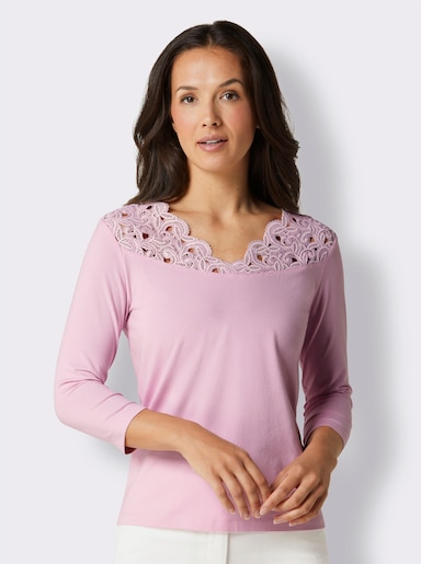 CREATION L PREMIUM V-Shirt mit Spitze, Modal-Mix - rosé