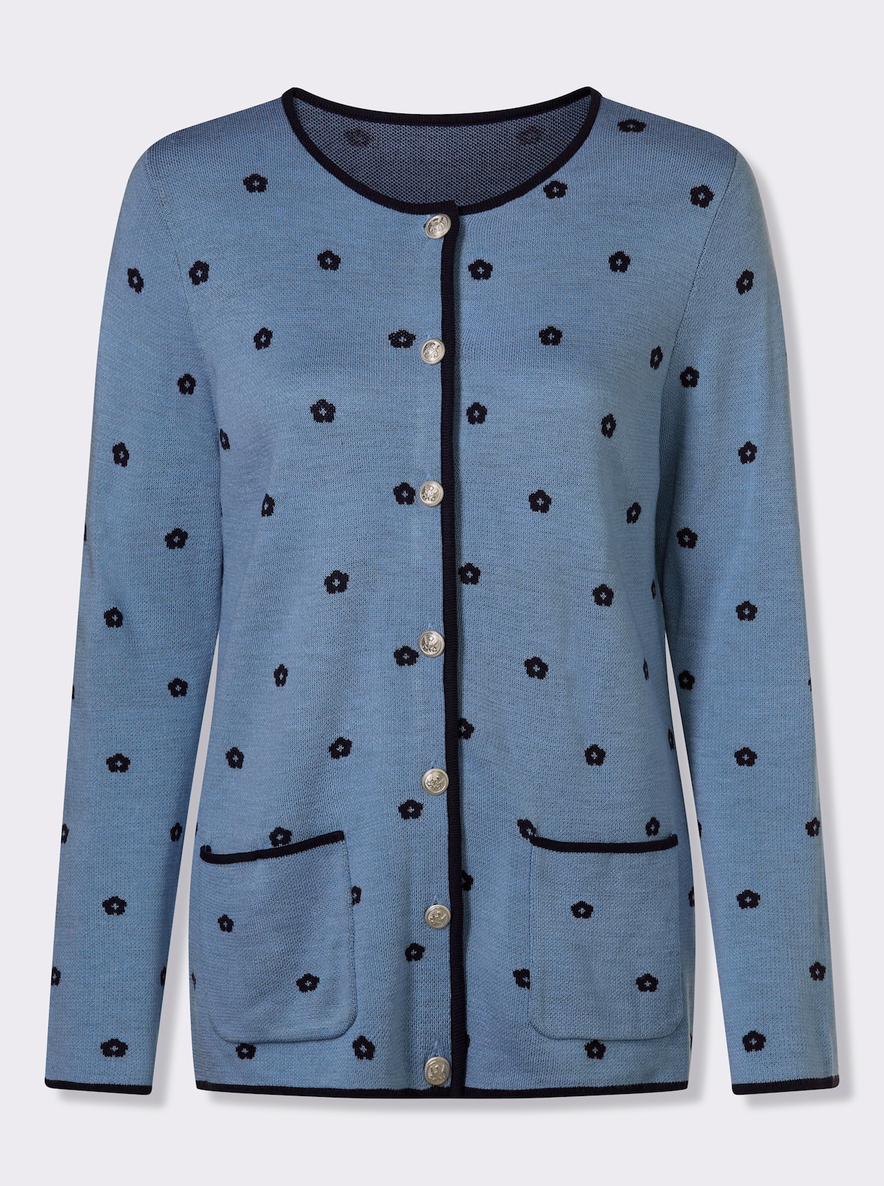 Jacquardstrickjacke - himmelblau-marine