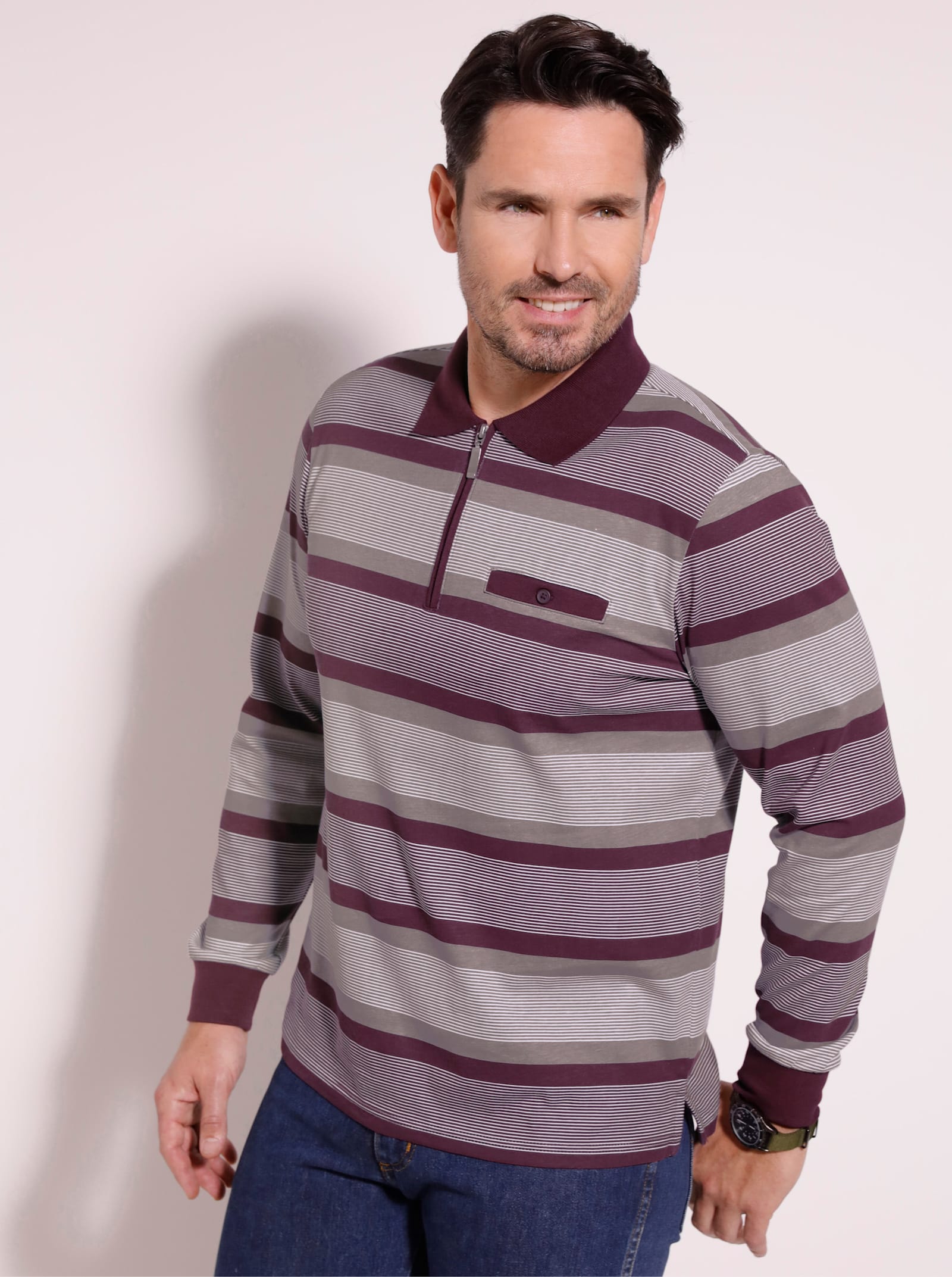 Poloshirt - burgund-taupe-gestreift