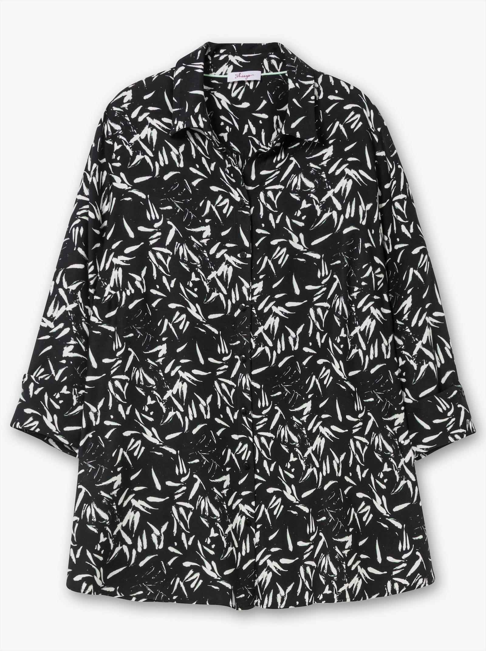 sheego Hemdbluse mit Blätterprint - schwarz-weiß gemustert