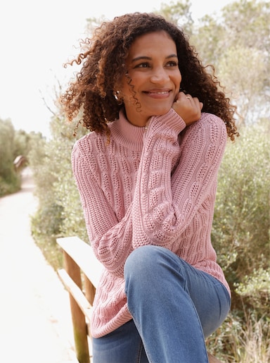  Stehkragenpullover mit elastischen Rippbündchen - hortensie