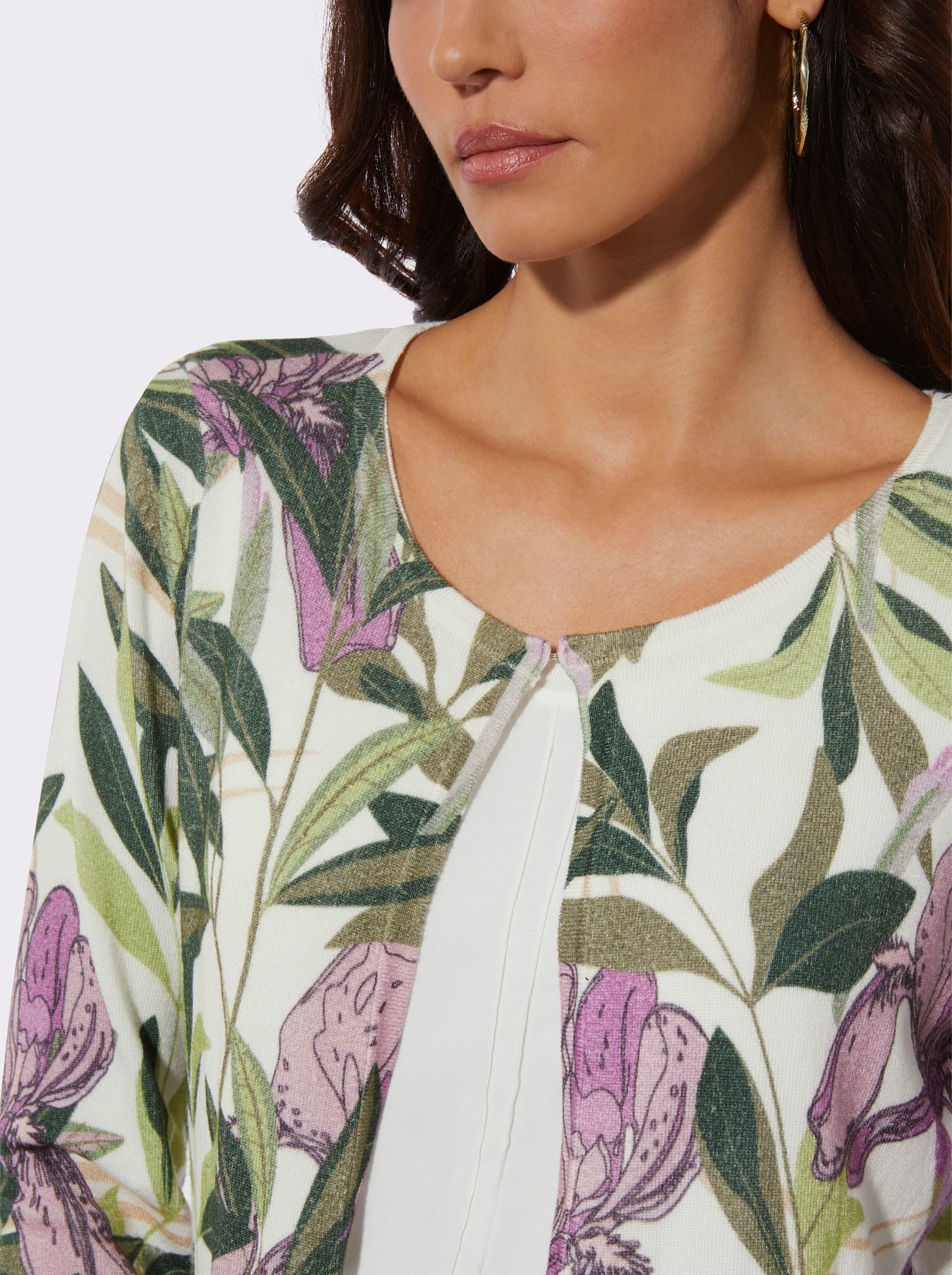 Cardigan mit Hakenverschluss - ecru-orchidee-bedruckt