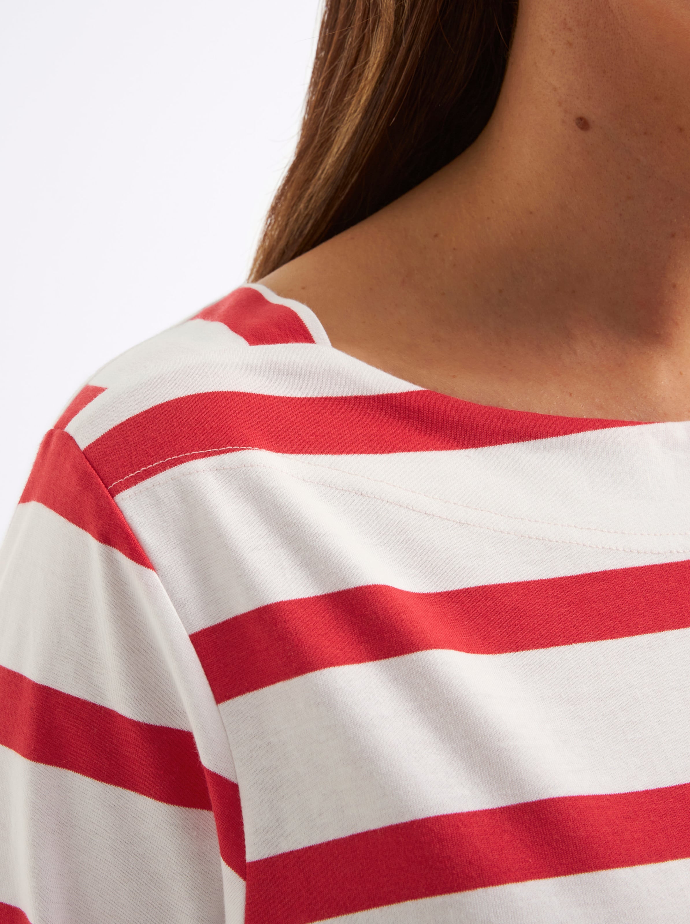 Sheego Damen Weiß-Erdbeere-Geringelt 3/4-Arm-Shirt - Bild 3