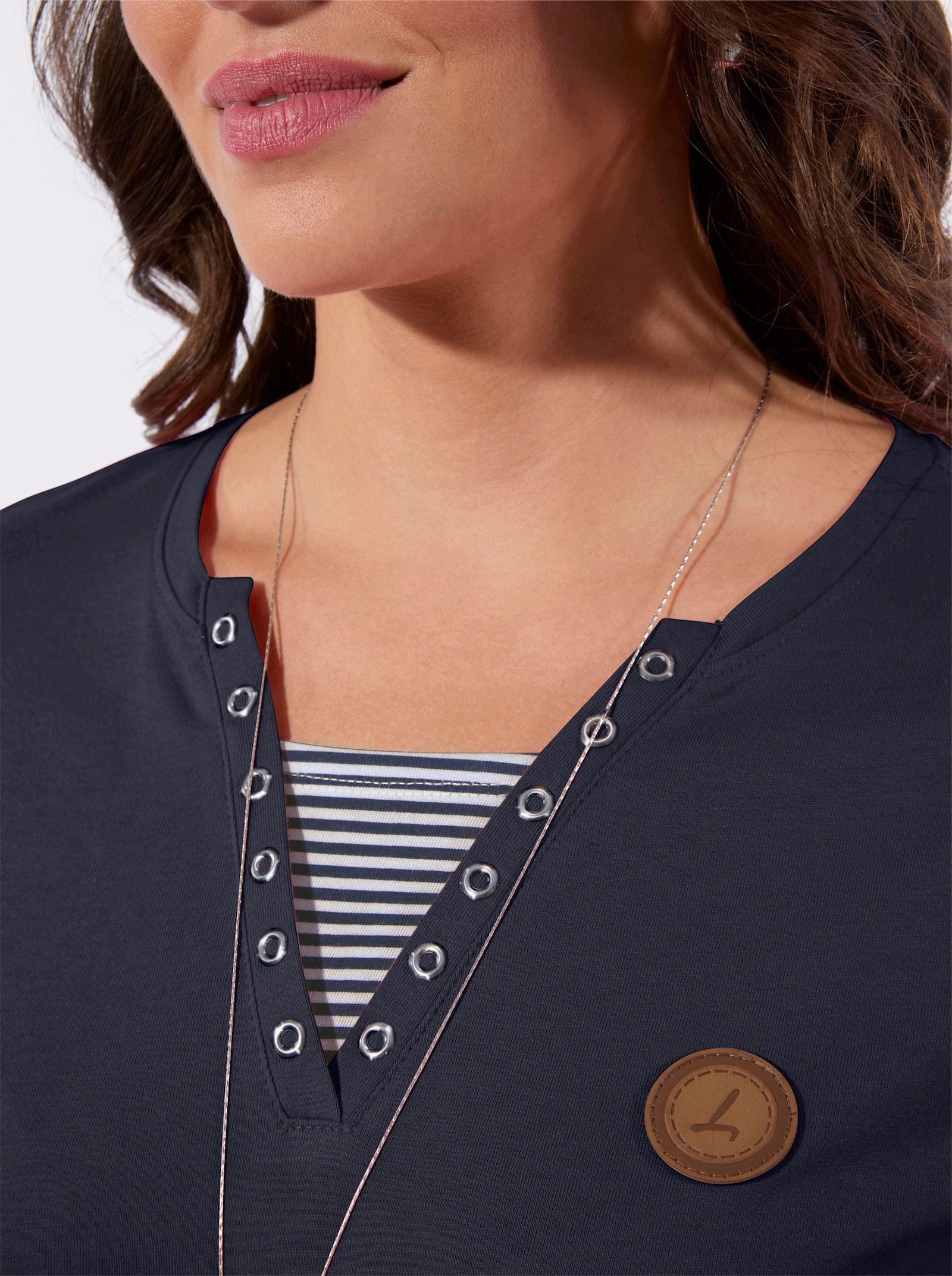 Shirt met 3/4-mouwen in 2-in-1-look - marine