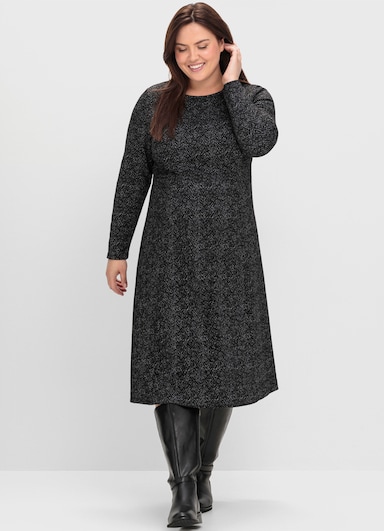 sheego Shirtkleid mit Jacquardmuster bedruckt - schwarz-gemustert