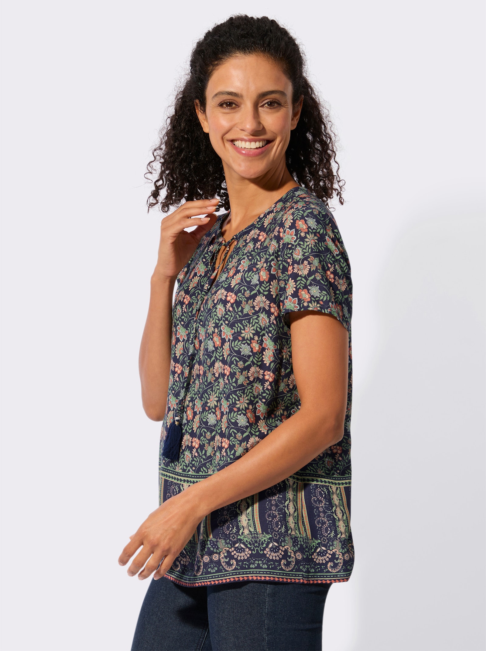 Tunika mit Bordüren-Druck - marine-eucalyptus-bedruckt