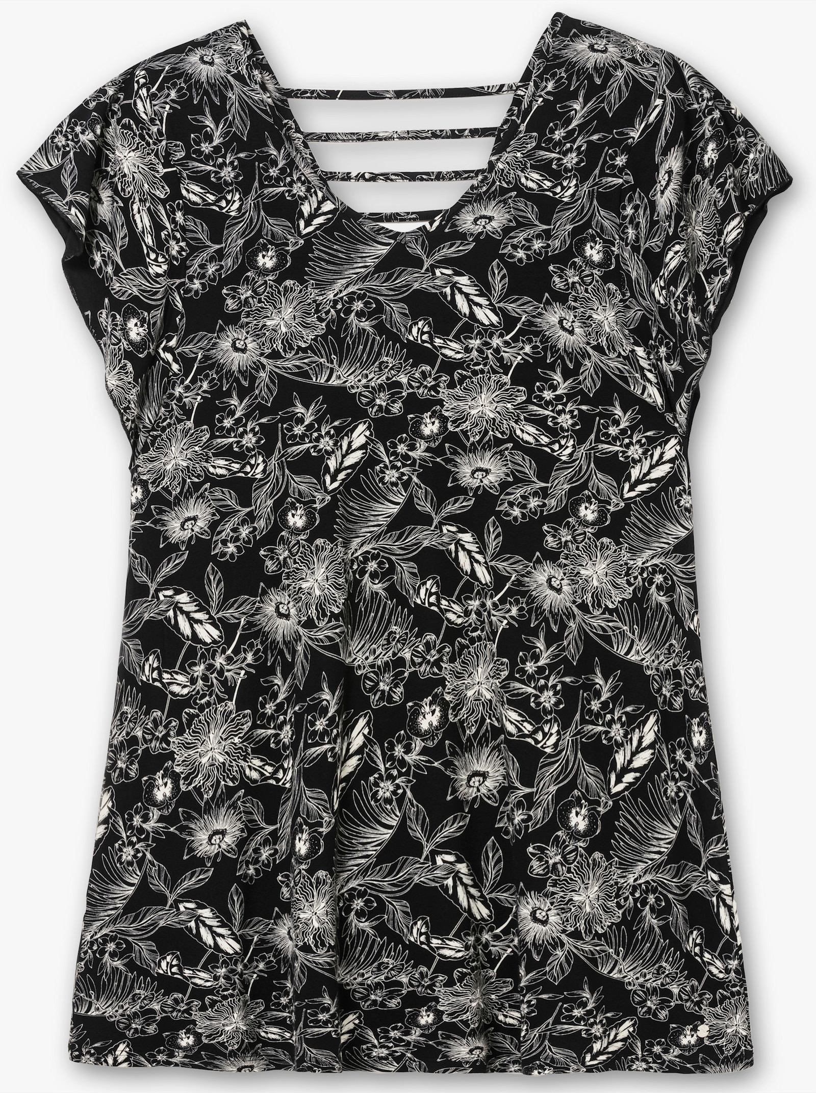 sheego Shirt und Leggings mit femininen Details - schwarz-weiß