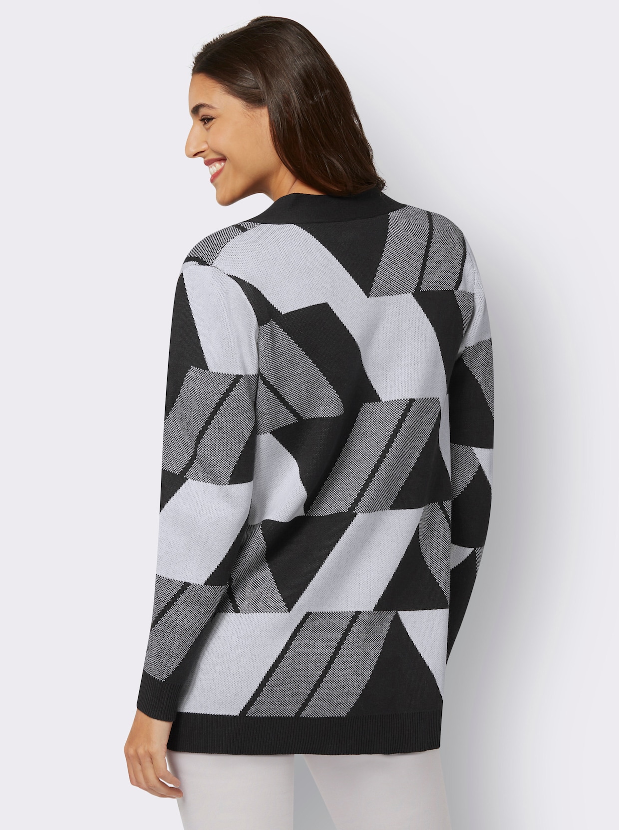 Dlhý pletený sveter - Čierno-biely vzor