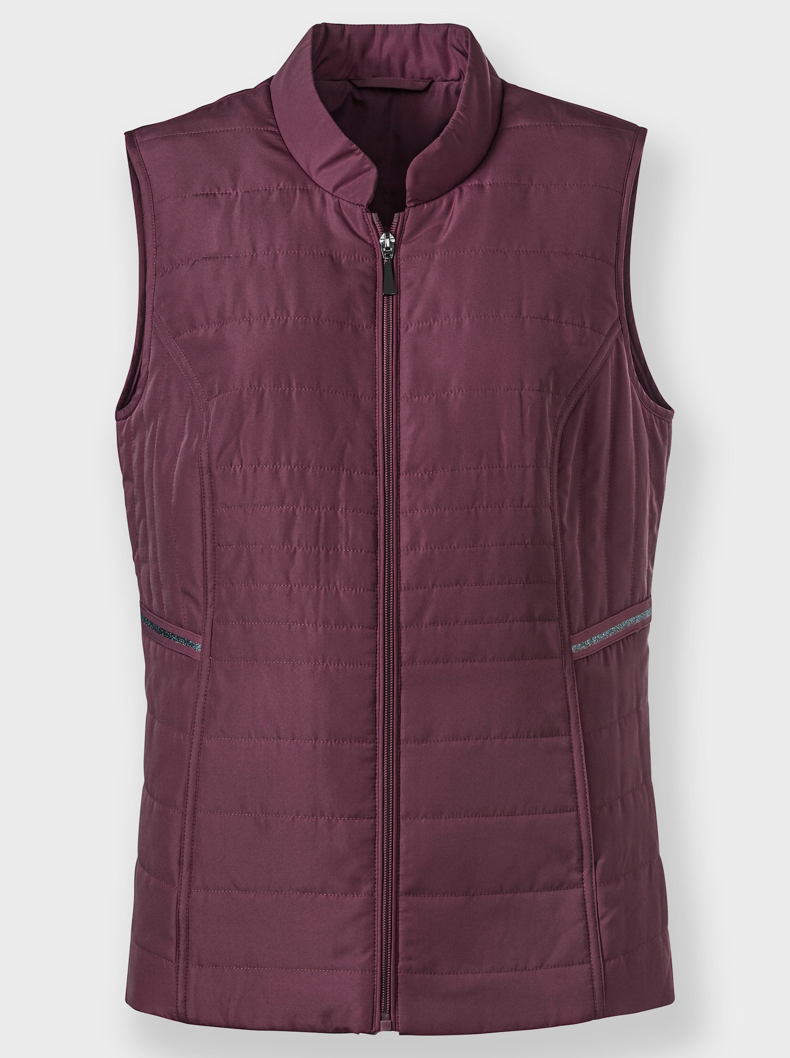 Steppweste mit Stehkragen und Zierband - burgund