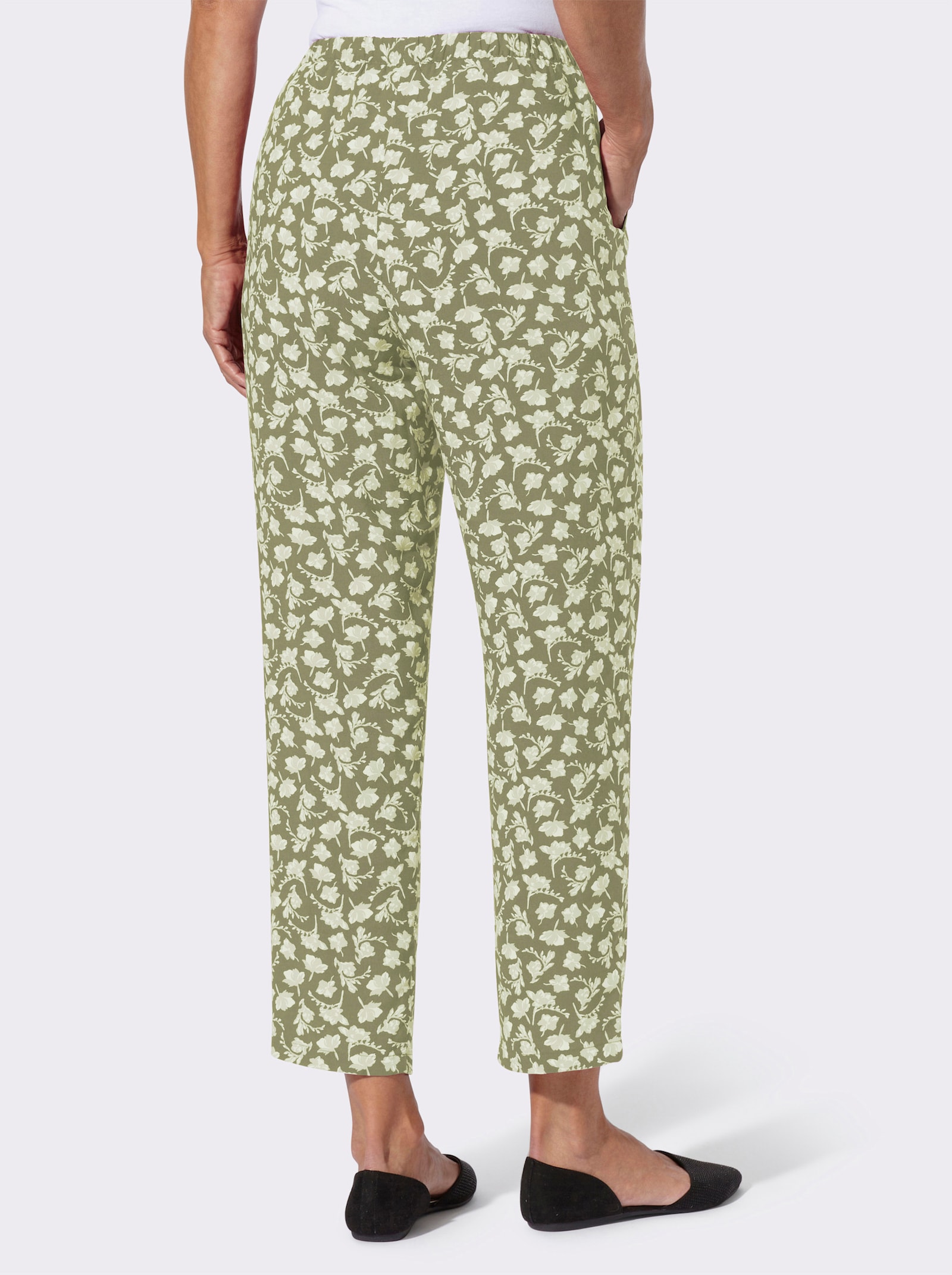 Comfortbroek - kaki/wit geprint