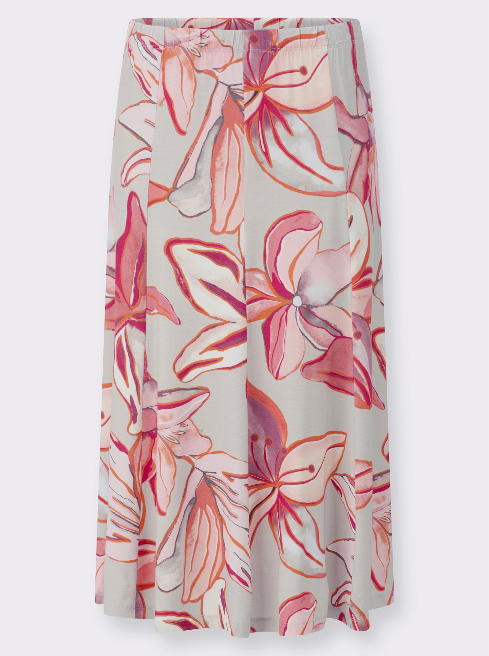 Jerseyrok met bloemdessin - lichtgrijs/koraal bedrukt