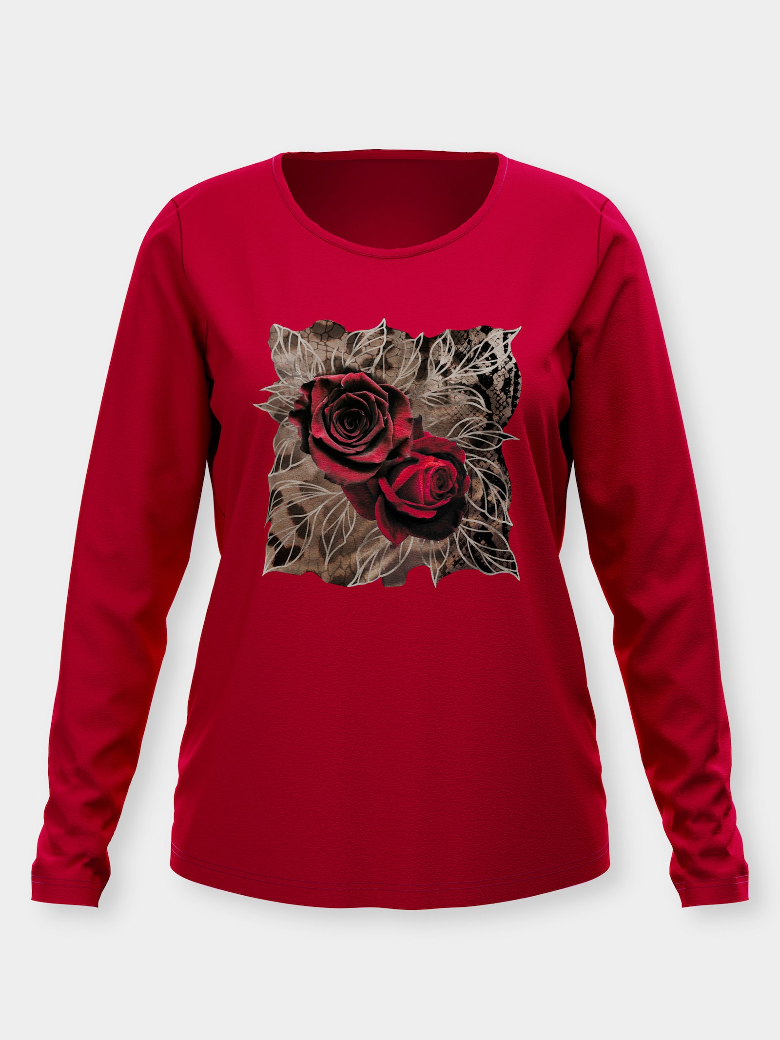 Langarmshirt mit platziertem Rosen-Leo-Print - rot