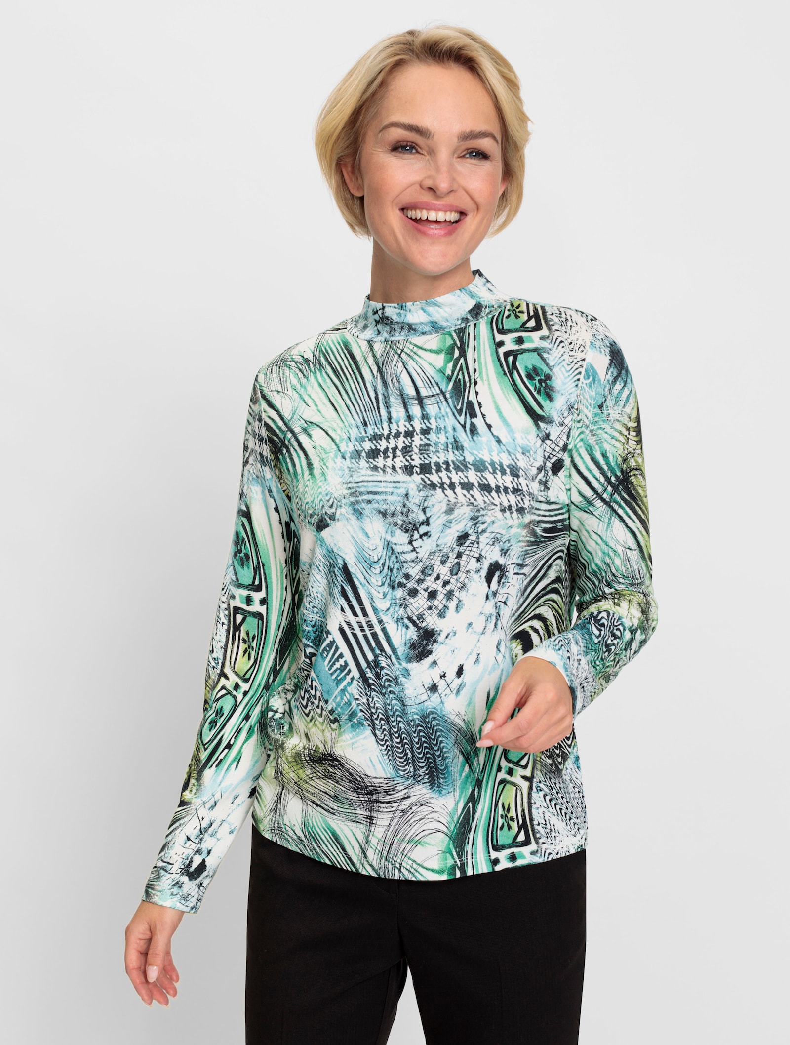 Langarmshirt im Dessin- und Farbmix - ozean-ecru-bedruckt