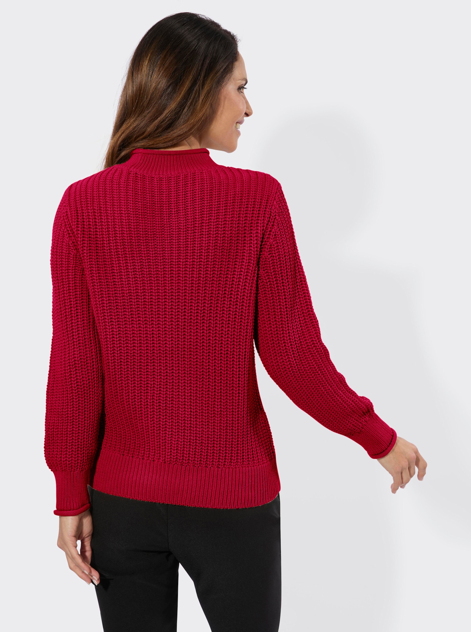 Stehkragenpullover in Patentstrick - rot