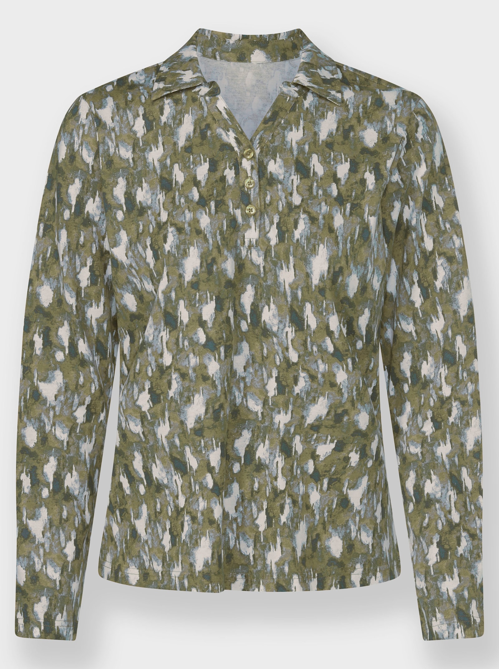 Poloshirt mit kurzer Knopfleiste - schilf-graphit-bedruckt