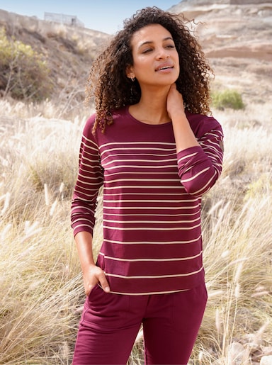 Langarmshirt mit Ringelmuster - bordeaux-sand-geringelt