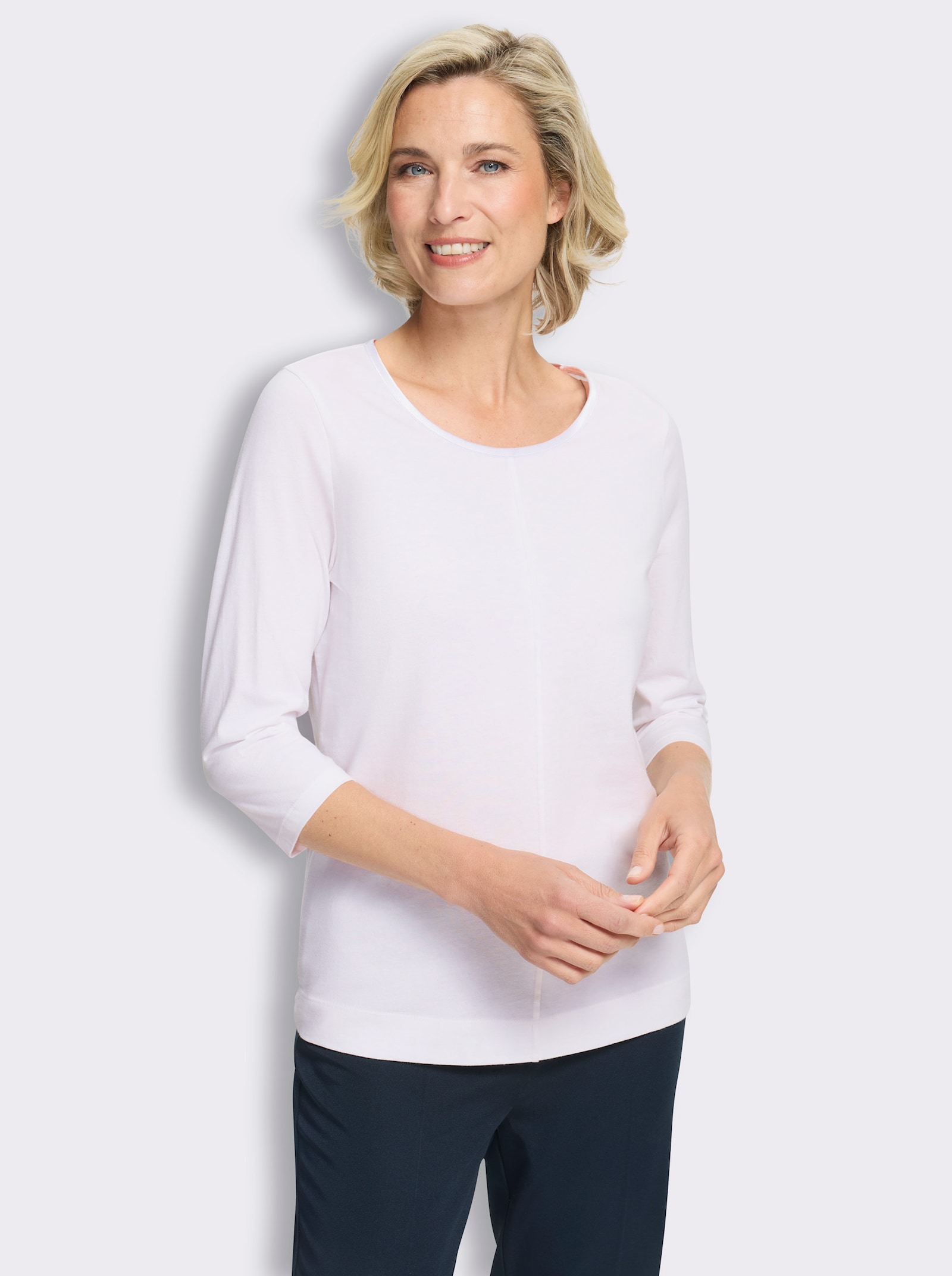 3/4-Arm-Shirt mit Satin-Paspelierung - weiß