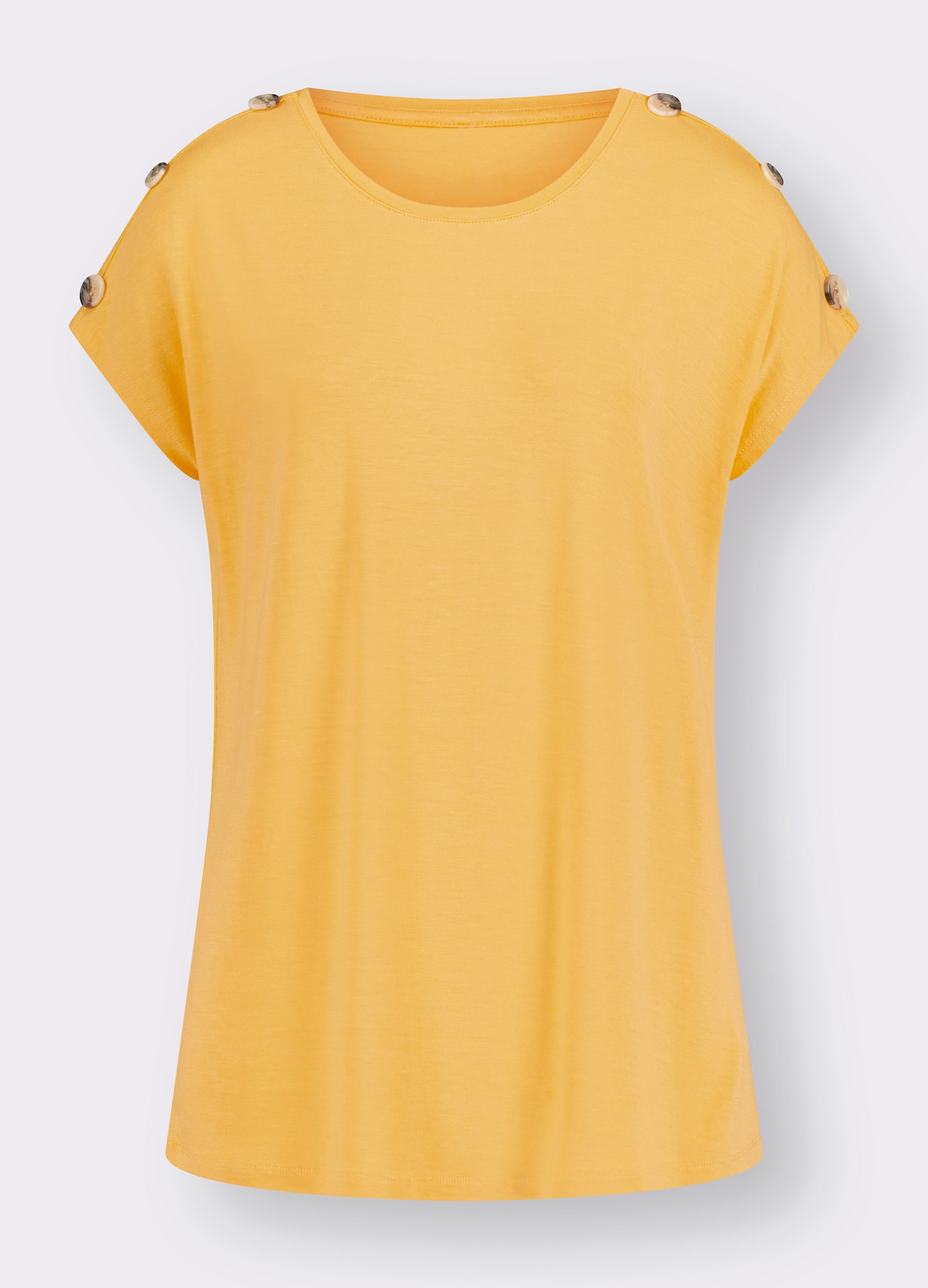 Tričko s krátkým rukávem a ozdobnými knoflíky na ramenou - žlutá