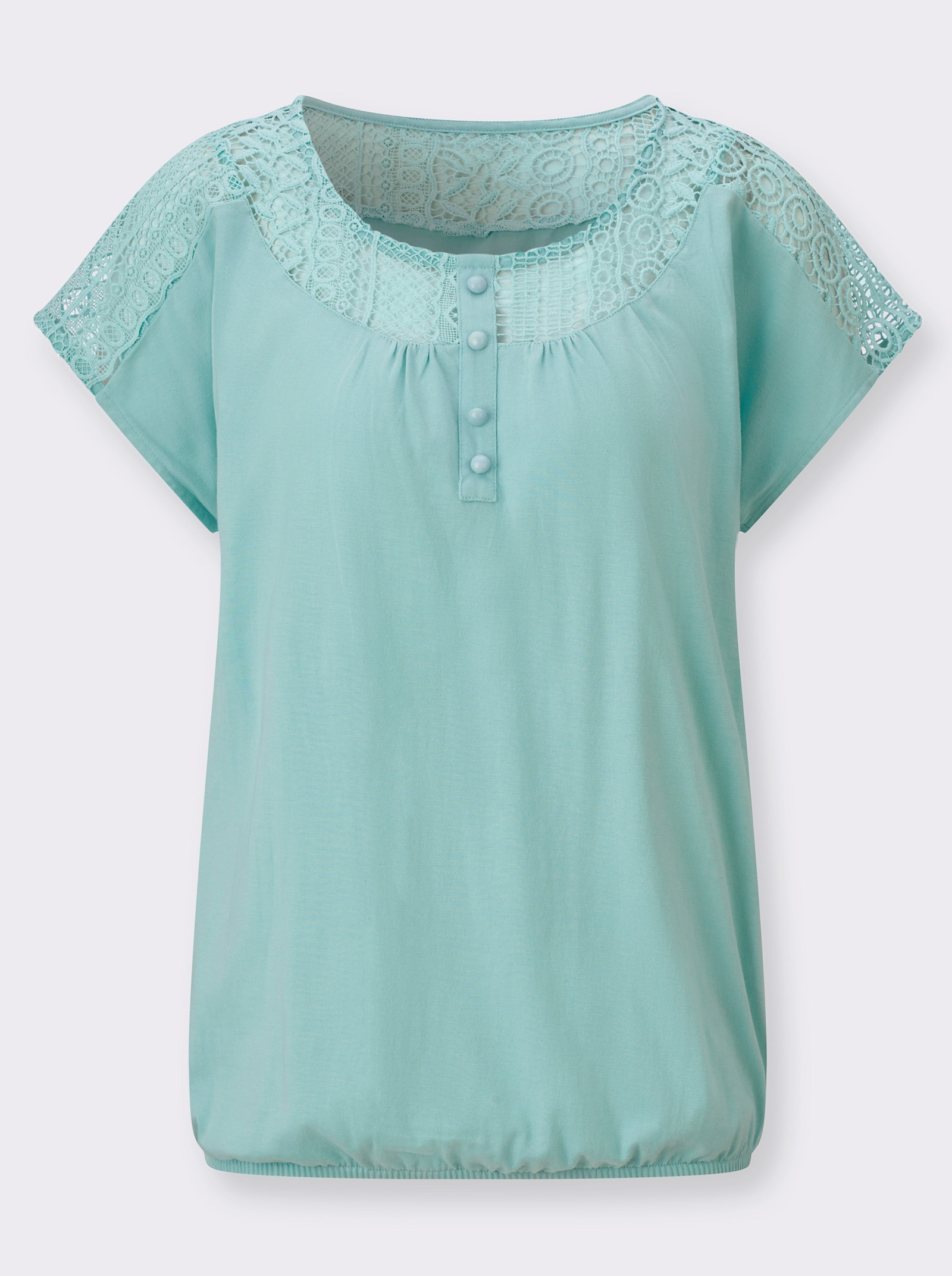 Kurzarmshirt mit Spitzeneinsatz - mint