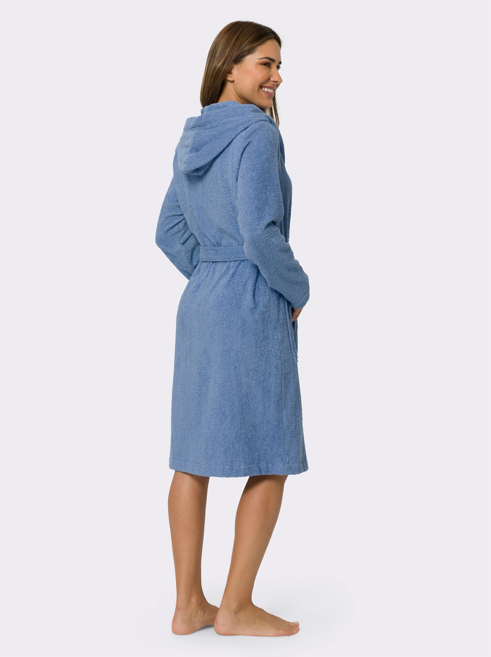 Damenbademantel mit Kapuze - himmelblau