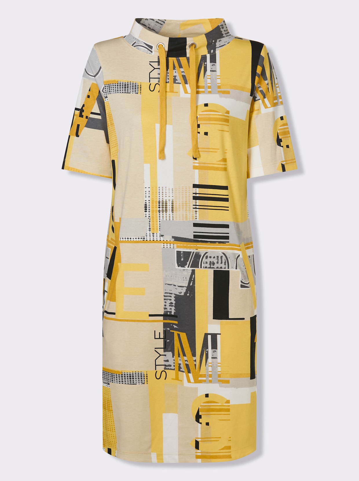 Sweatkleid - ocker-sand-bedruckt