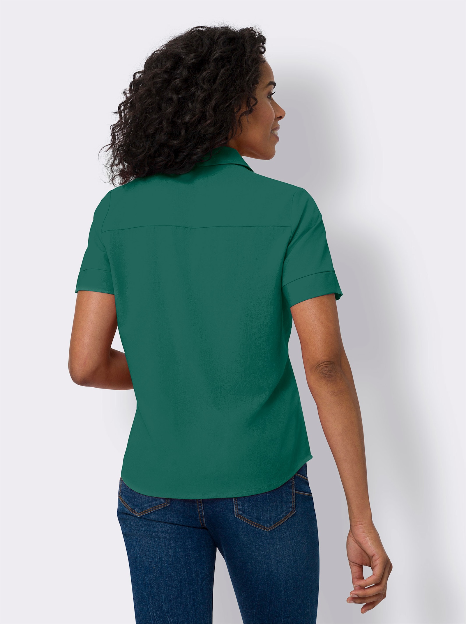 Hemdbluse mit abgerundetem Saum - grün