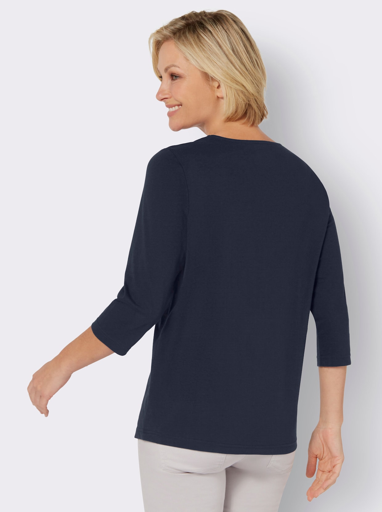 Shirt met 3/4-mouw - marine/wit