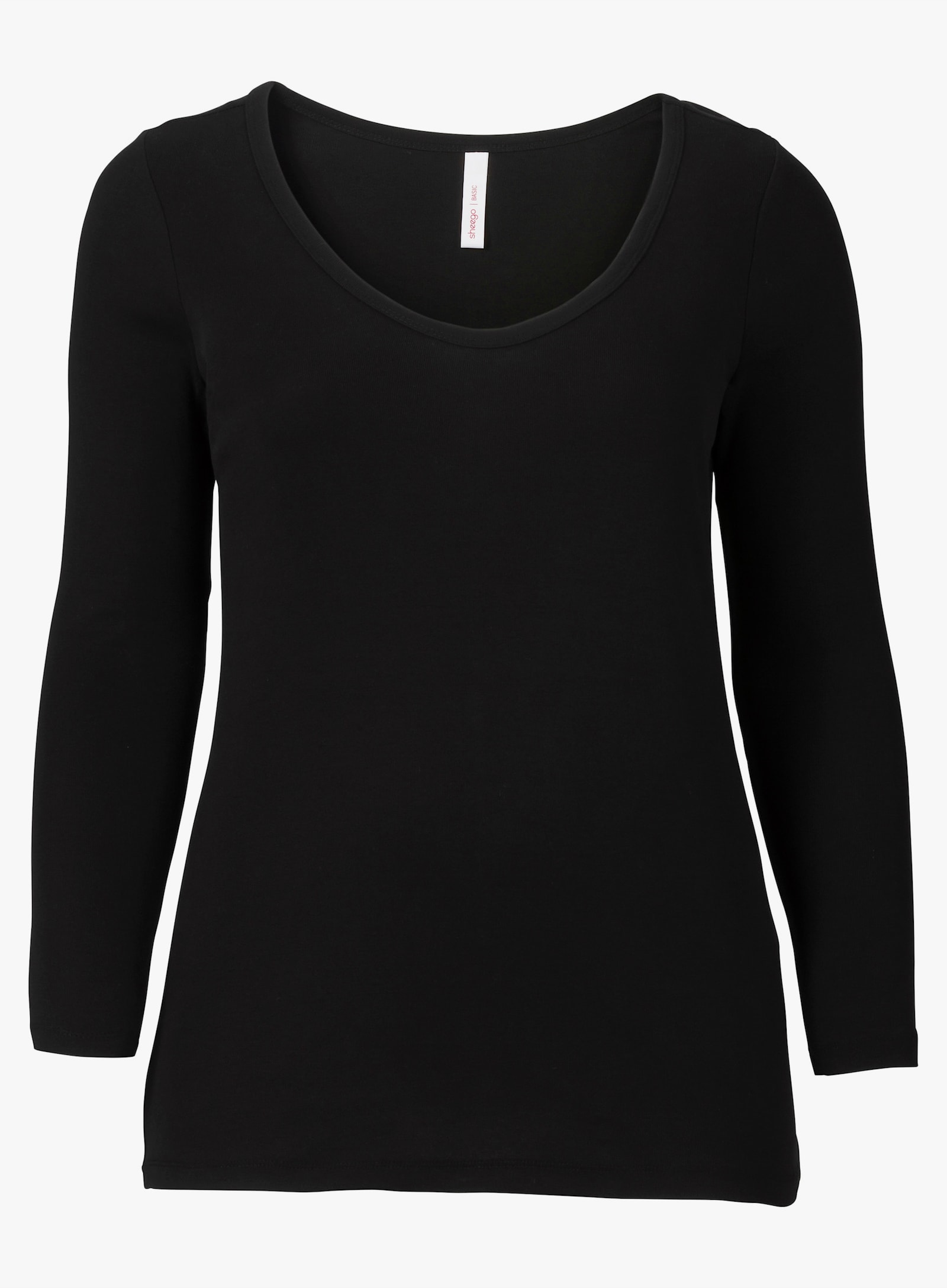 sheego Langarmshirt mit Rundhalsausschnitt, Rippqualität - schwarz