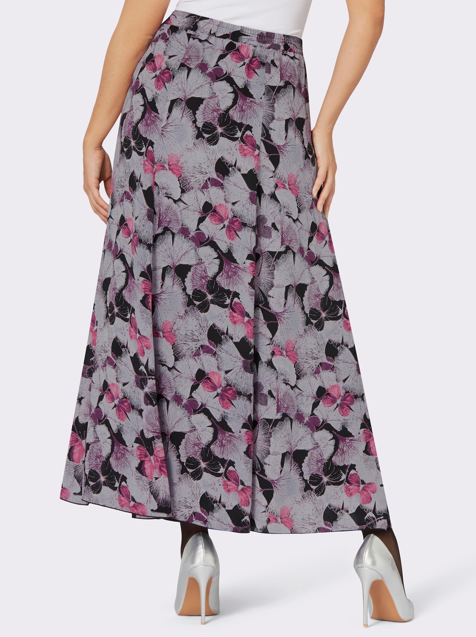 Bahnenrock in weicher Qualität, bedruckt - schwarz-flieder-bedruckt