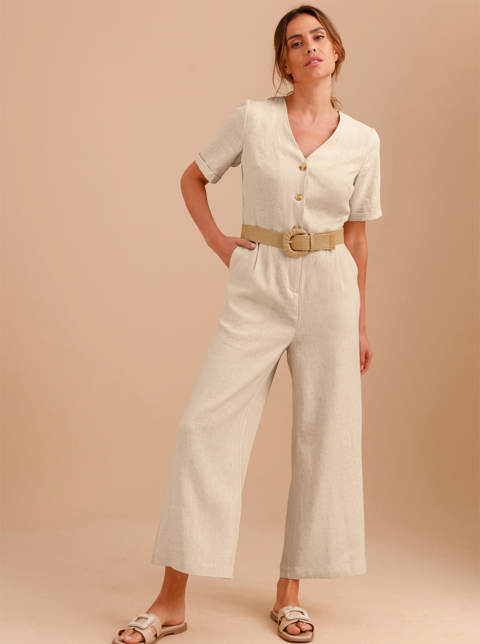 CREATION L PREMIUM Jumpsuit mit weiten Hosenbeinen - sand-meliert