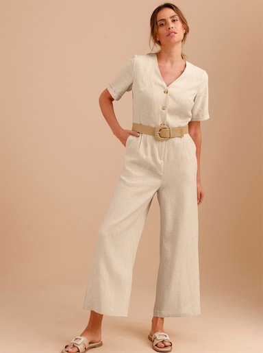 CREATION L PREMIUM Jumpsuit mit weiten Hosenbeinen - sand-meliert